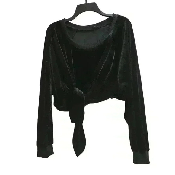 NUDE Tops - NUDE longsleeve black  velvet  tie front cropped top size medium